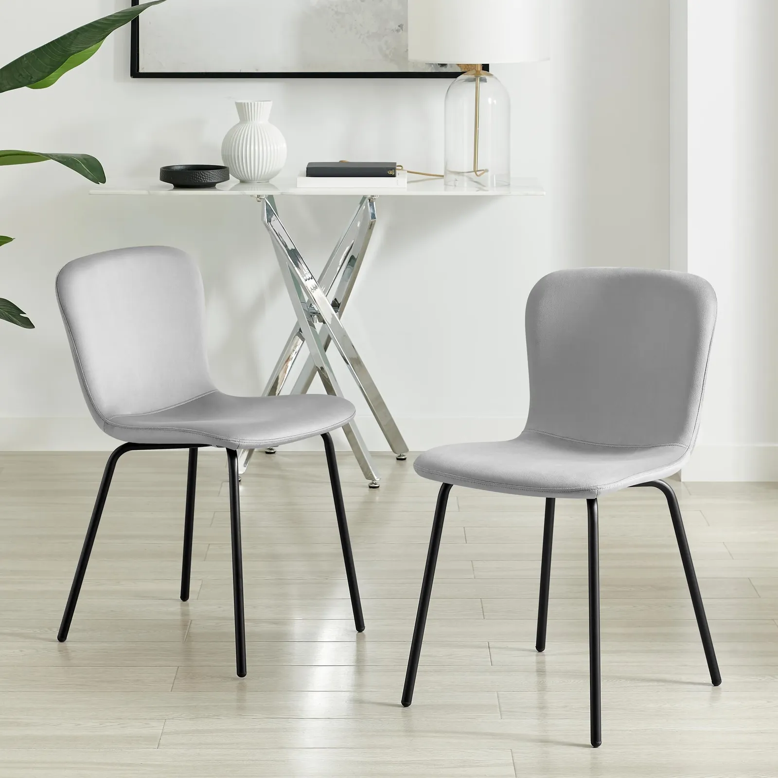 FurnitureboxUK 2 x Asti Black Velvet Dining Chairs in Grey 2