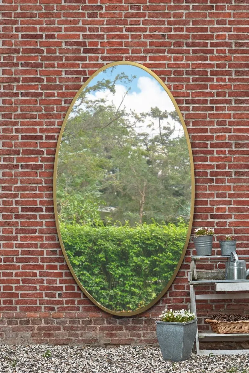MirrorOutlet Gold Metal Framed Oval Garden Wall Mirror 79" X 44" (200 x 112CM)