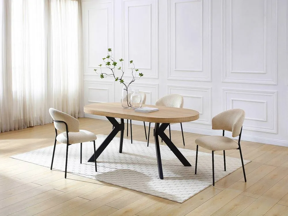 Vente-unique Dining Table for 6 People In MDF & Steel - Light Natural & Black in Light Oak 3