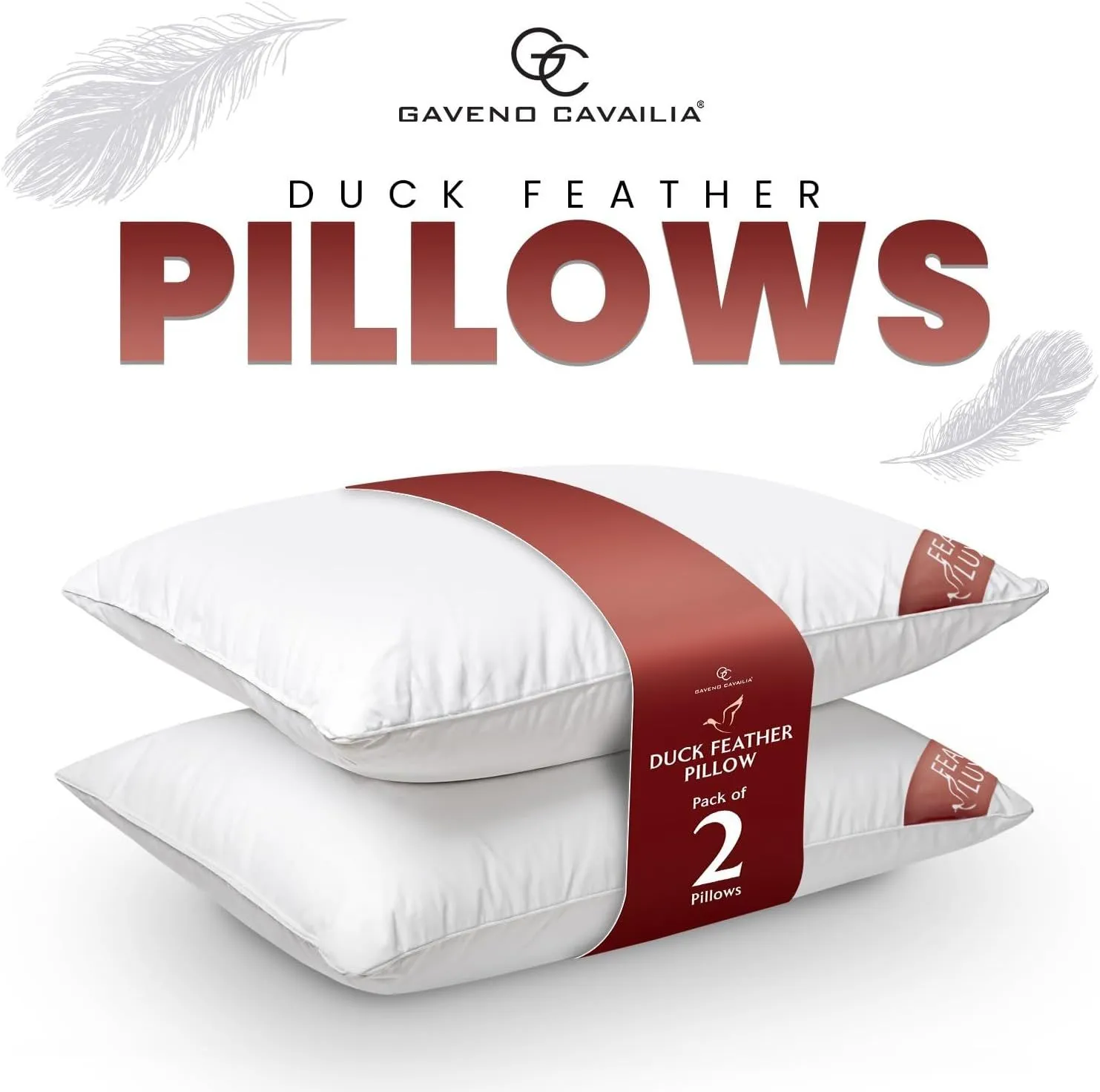 GAVENO CAVAILIA 2 Pack Feather Luxury Pillow Set in White 2