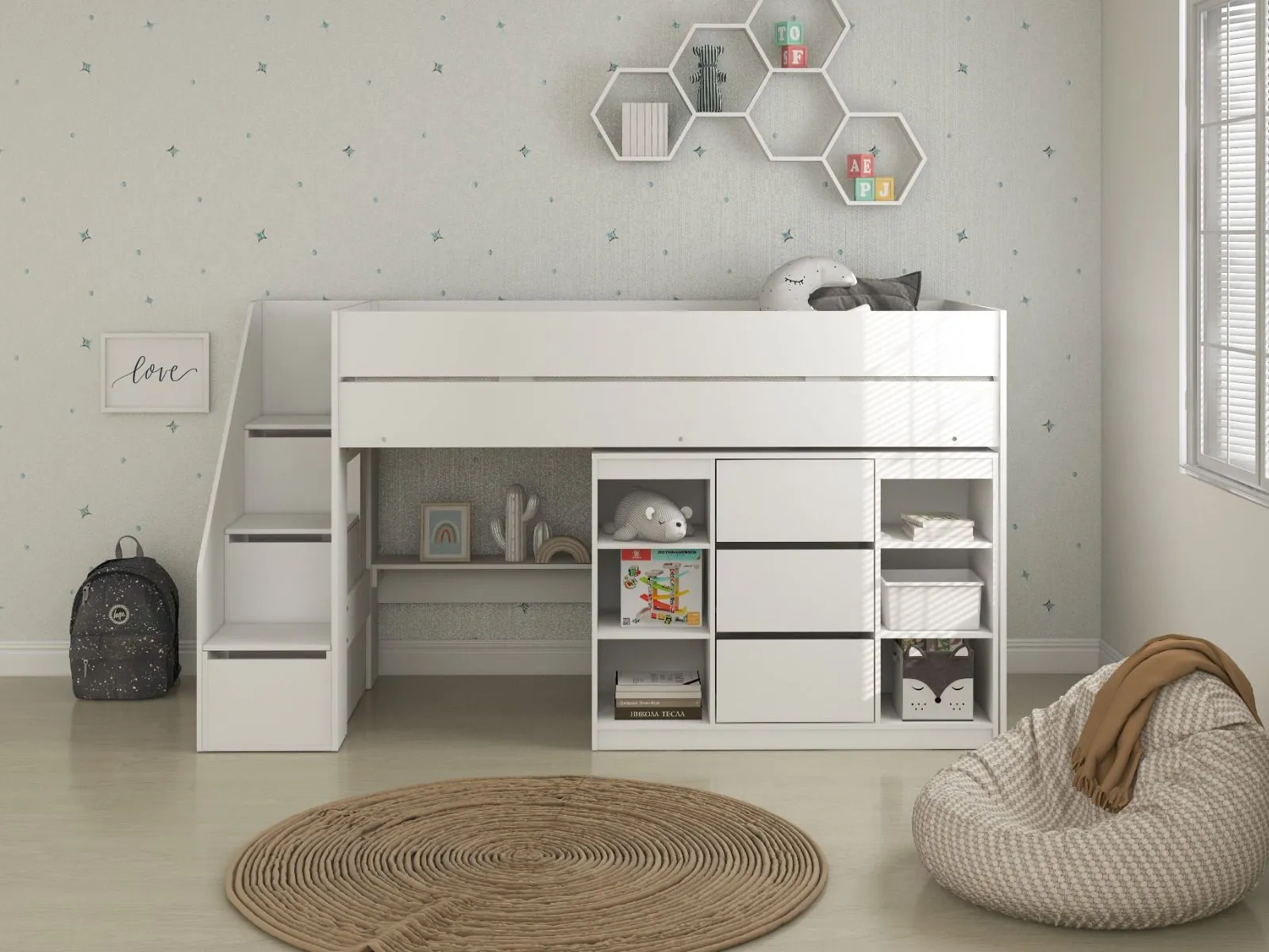 Flair Olivia Mid Sleeper Bed with Shelves & Storage Stairs in White 5