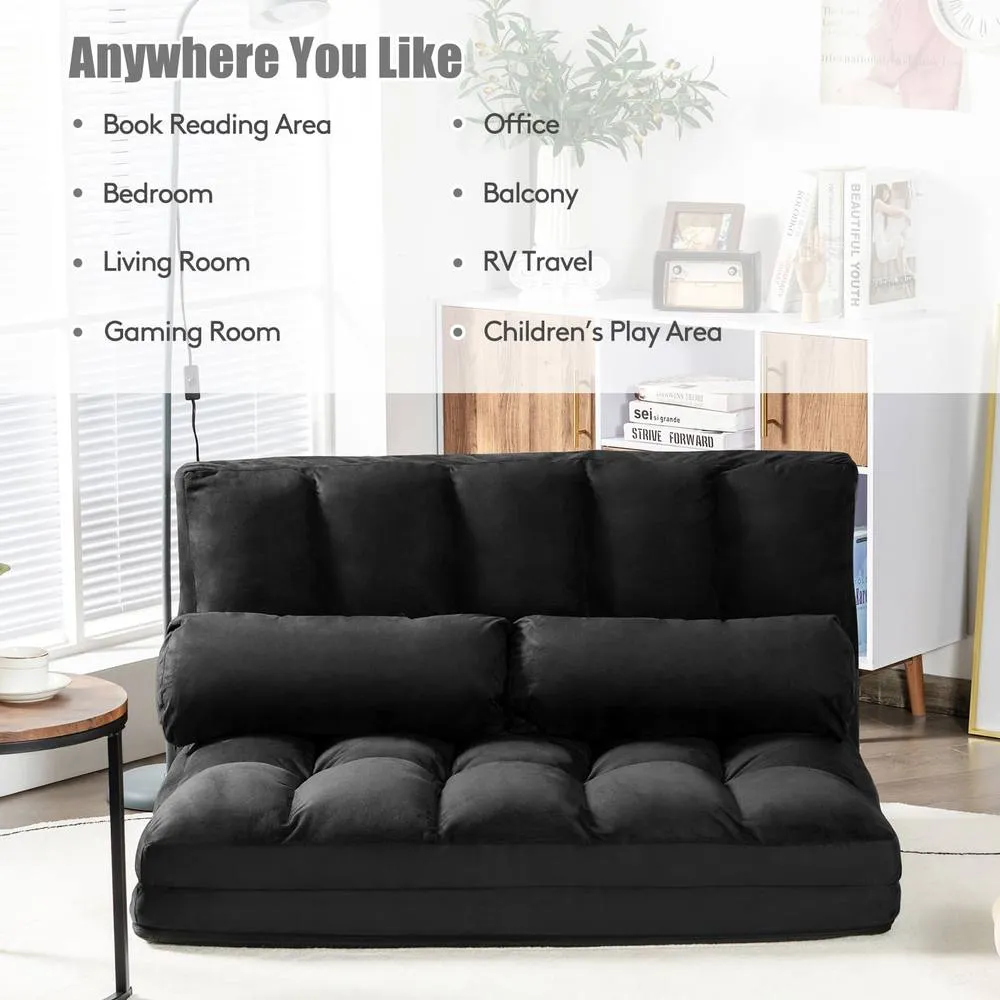 Costway Adjustable Floor Sofa 6-Position Foldable Lazy Sofa Bed in Black 5