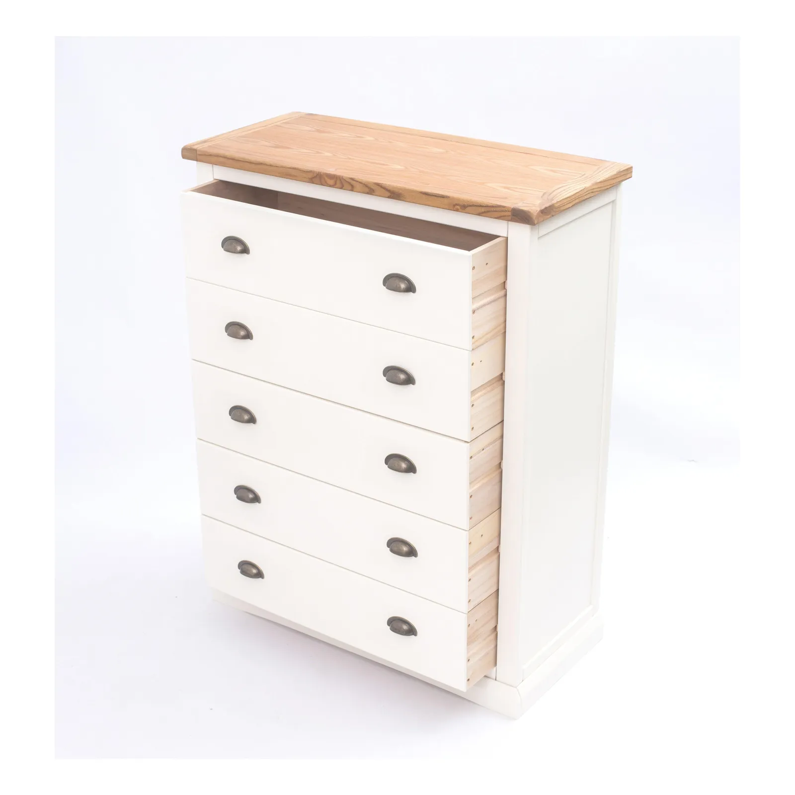 Cabinet Bits Cosenza 5 Drawer Chest of Drawers Brass Cup Handle in Off-White 5