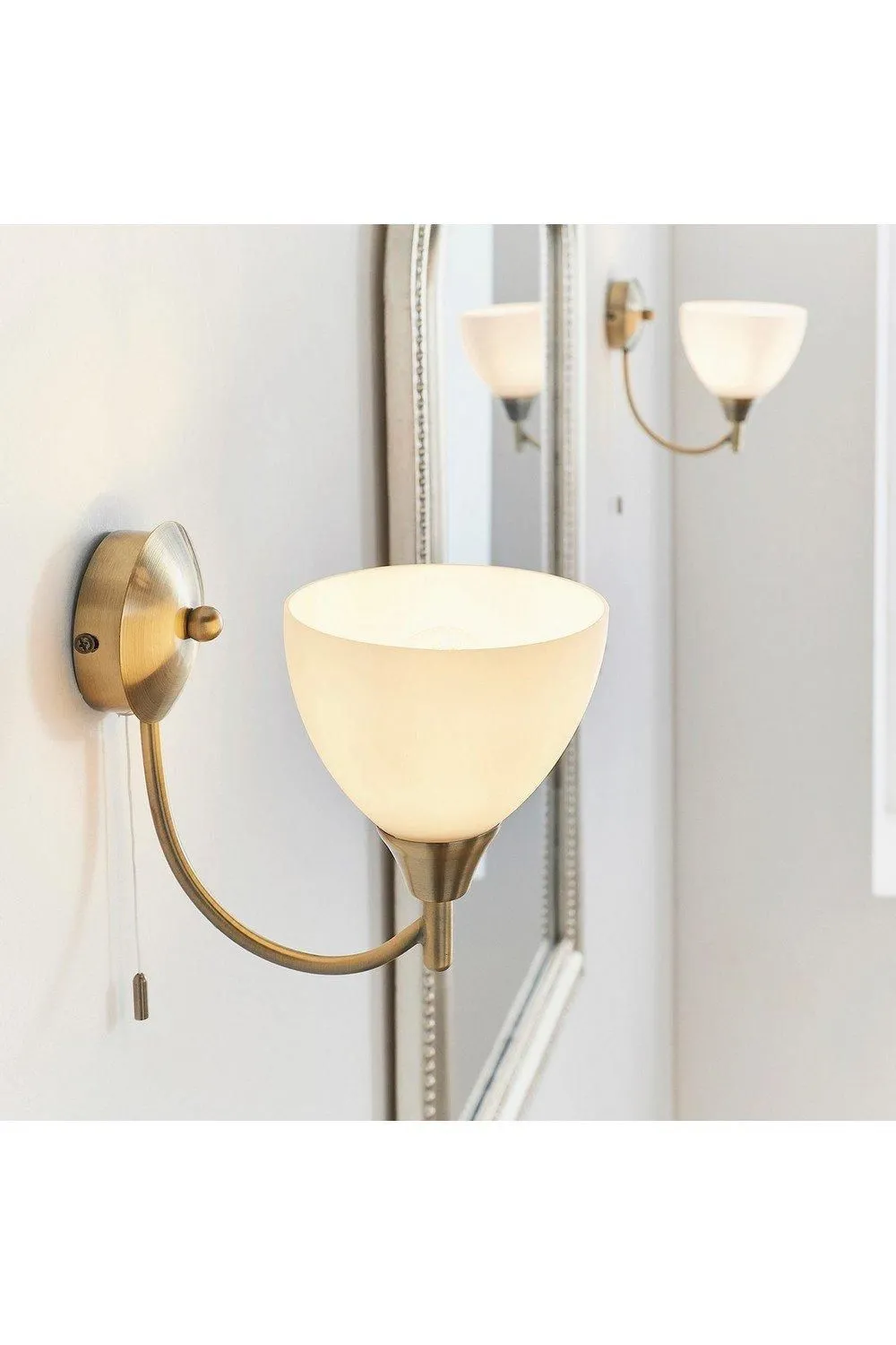 Netlighting Alton 1 Light Wall Light Antique Brass with Opal Glass Shade E14 in Gold 6