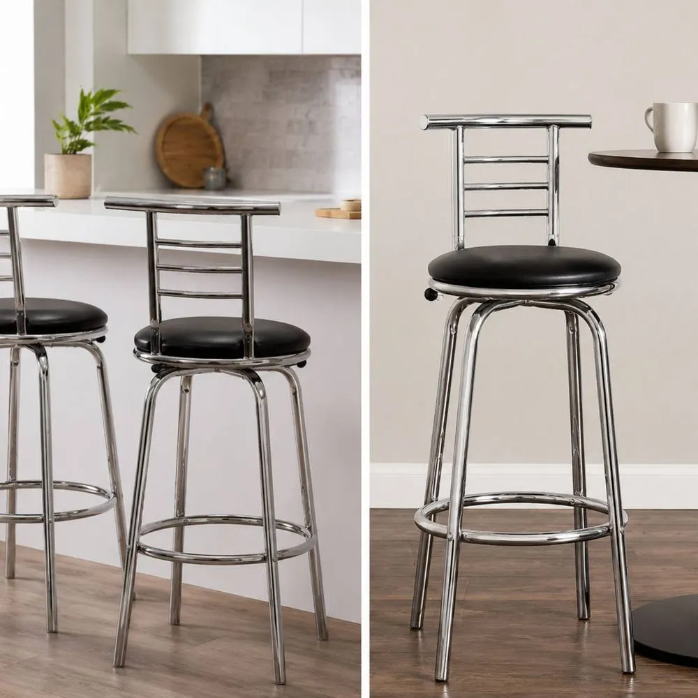 netfurniture Lancaster Swivel Padded Chrome Kitchen Stool - Black (Pair) 2