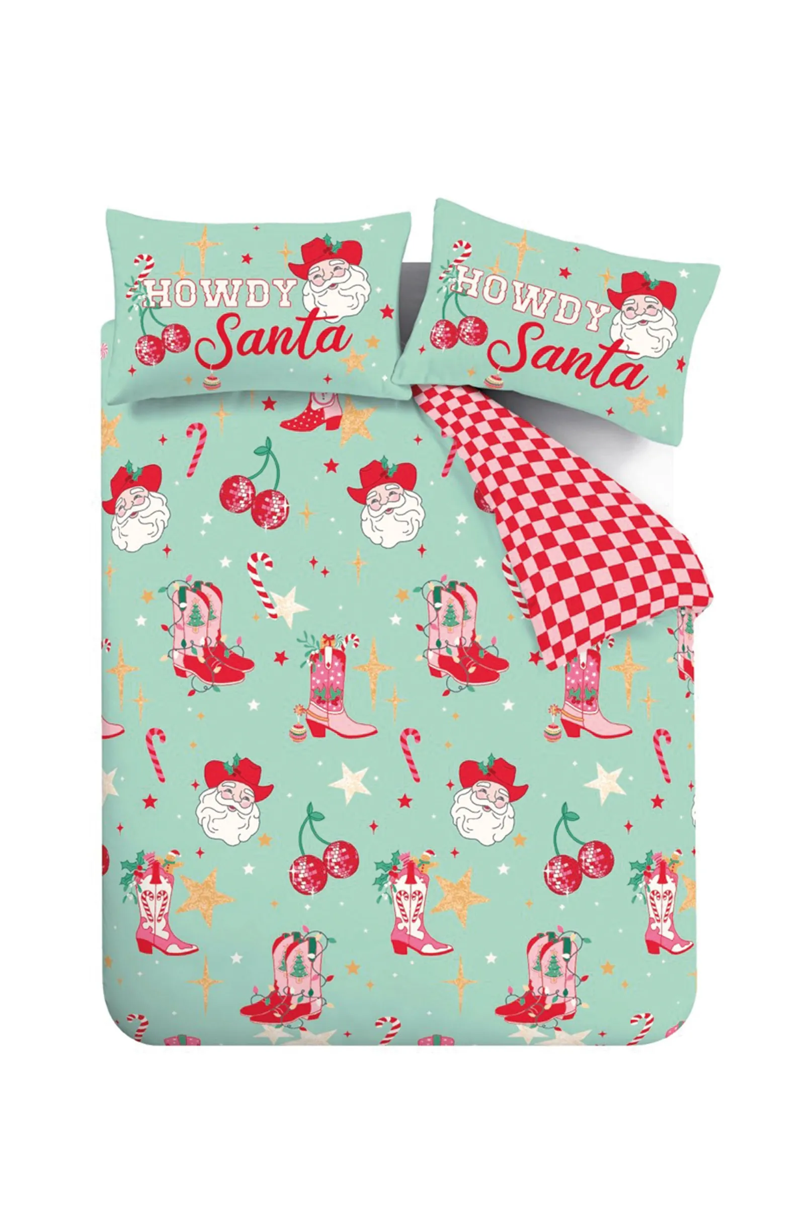 Catherine Lansfield Santa's Howdy Christmas Duvet Cover Set - Reversible, Festive Green, Easy‑Care Polycotton in Green 5