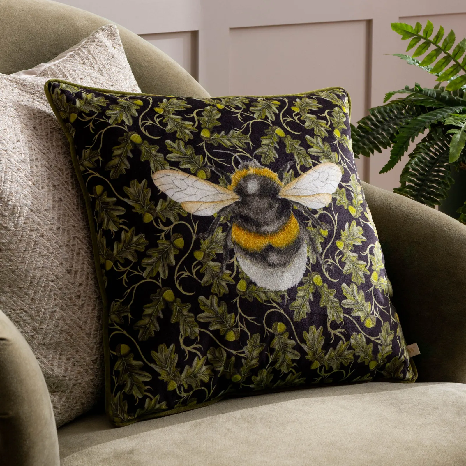 Wylder Nature Braywick Orville Bee Velvet Piped Cushion