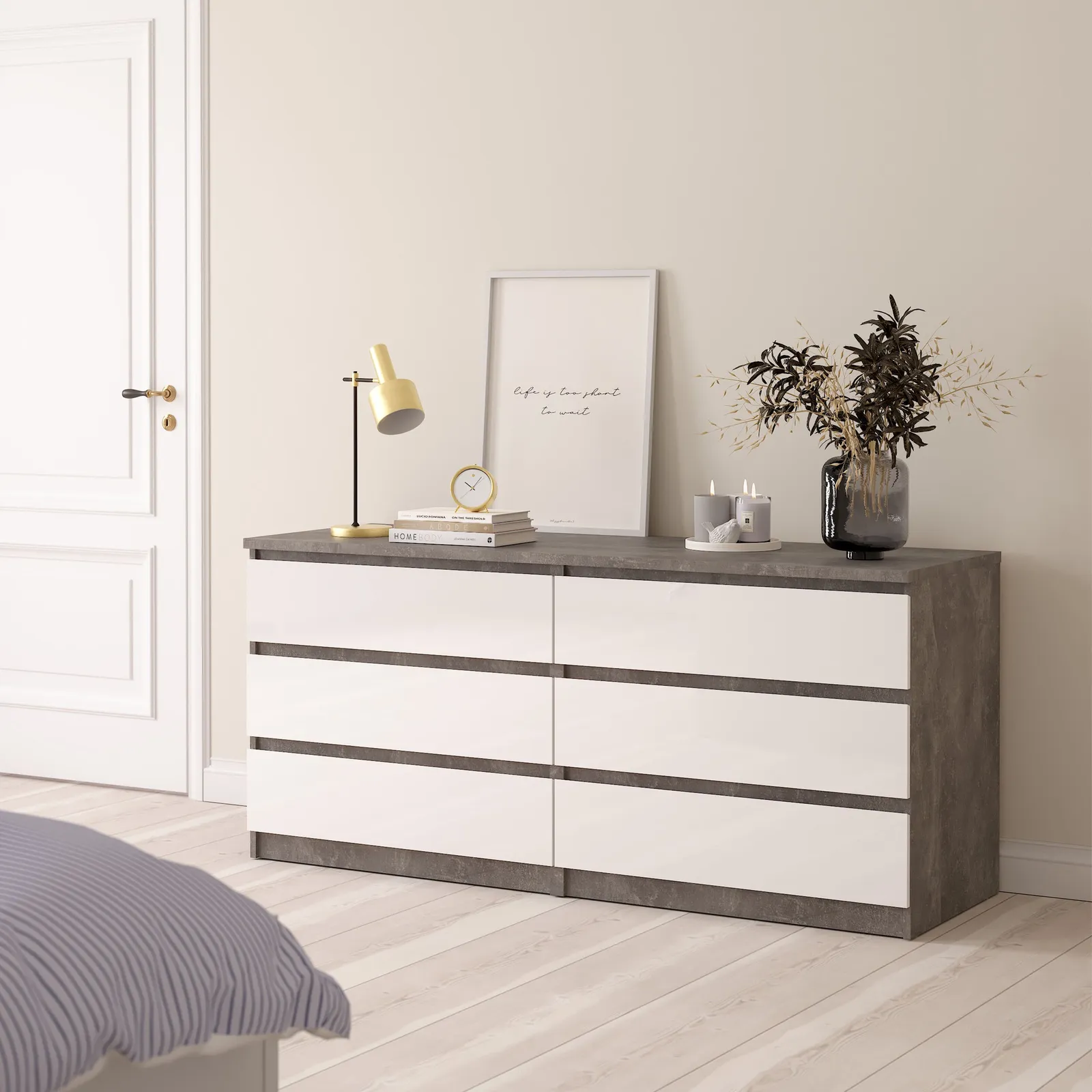 Furniture To Go Naia Wide Chest of 6 Drawers (3+3) in Grey 5