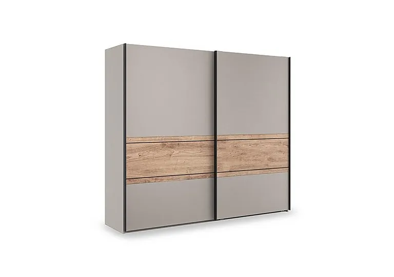 Tullio 250cm 2 Door Sliding Wardrobe with Nordic Oak Accent - Pebble Grey