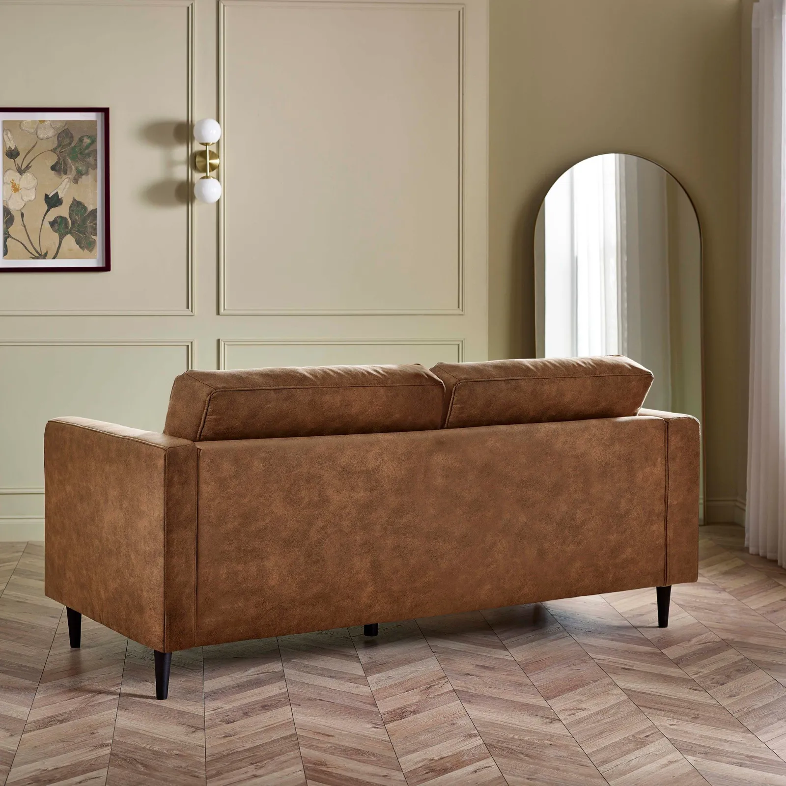 FurnitureboxUK Jade Brown Faux Leather 3 Seater Sofa in Tan 4