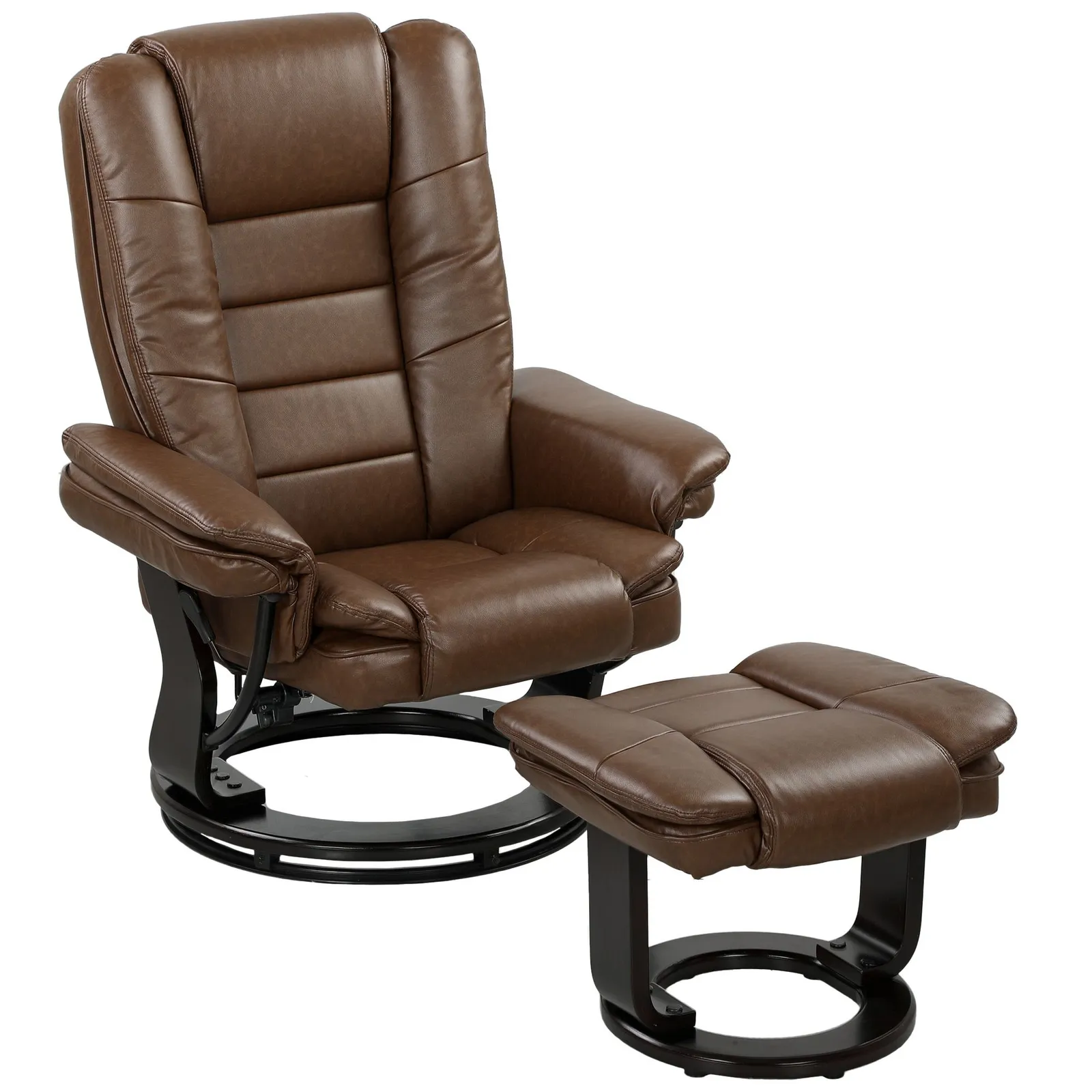 HOMCOM Swivel Manual Recliner & Footrest Set PU Leather Chair Brown in Dark Brown 2