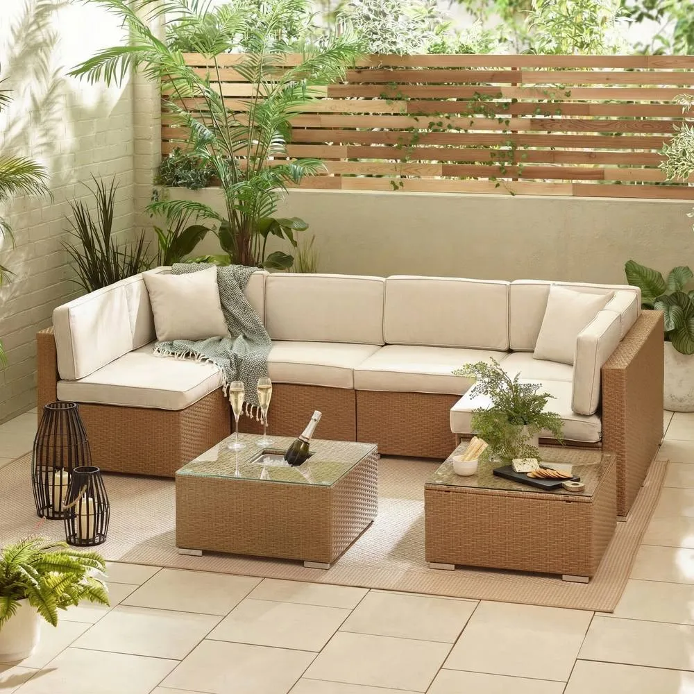 FurnitureboxUK Orlando Rattan Garden Coffee Table with Central Ice Bucket in Beige 4