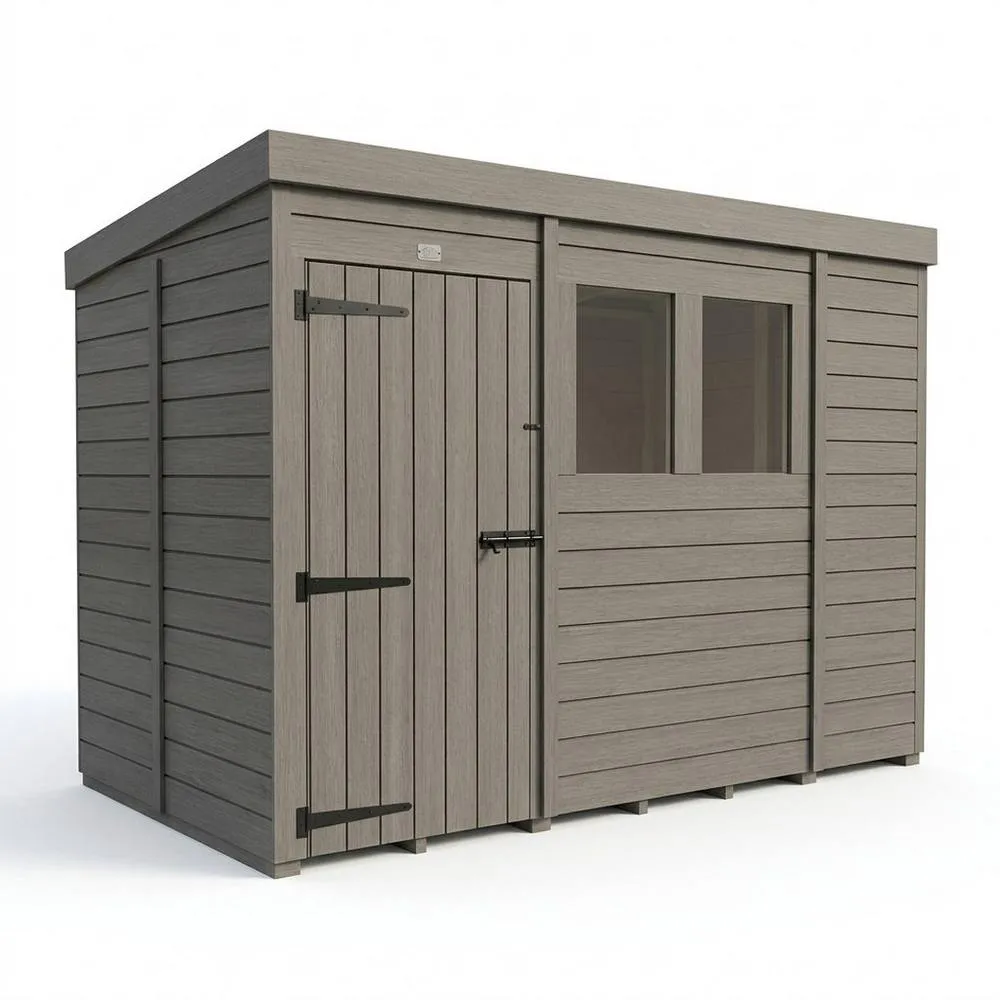 Buttercup Farm 5ft x 9ft Composite Pent Garden Shed Single Door With Windows - Grey