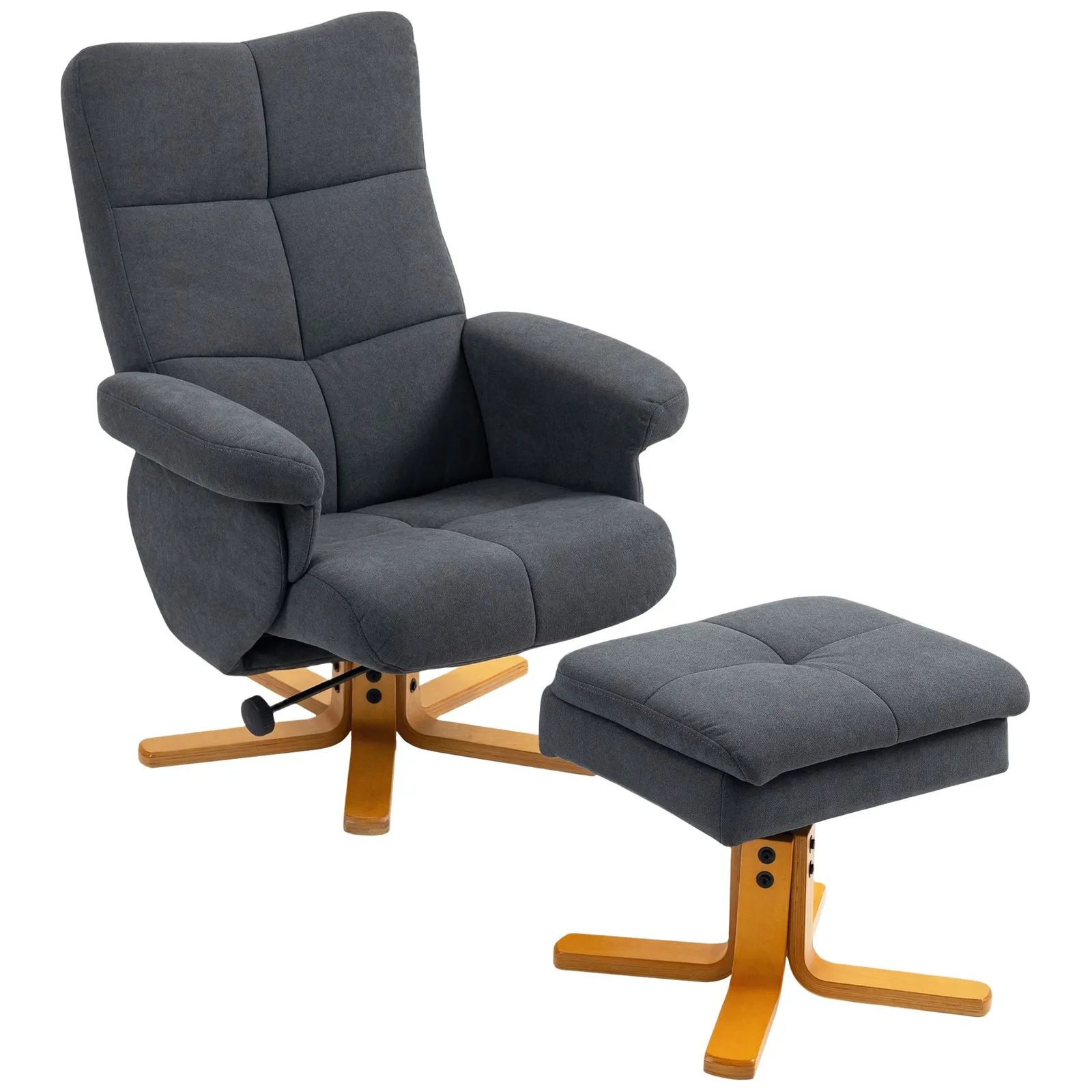 HOMCOM Linen Recliner Chair & Footstool Wooden Base Grey 2