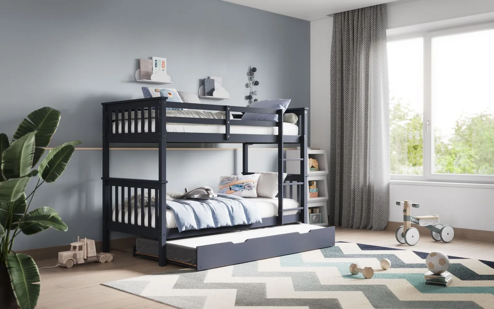 Flair Zoom Wooden Detachable Bunk Bed with Trundle in Grey