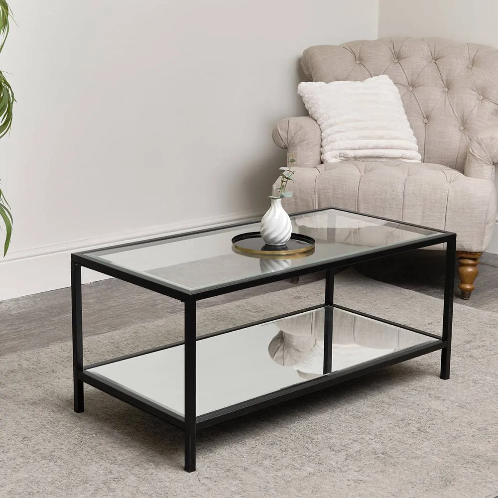 Melody Maison Black Glass & Mirrored Coffee Table