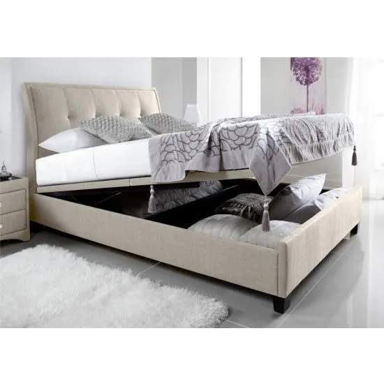 Evelyn Fabric Ottoman Storage Super King Size Bed In Oatmeal