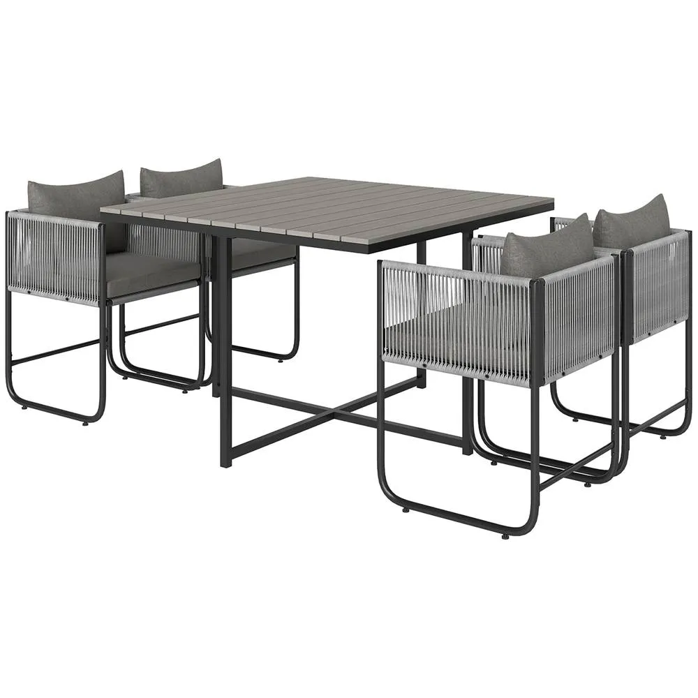 OUTSUNNY Rattan Dining Set, Rattan Cube Dining Sets w/ Space-saving Design in Grey 2