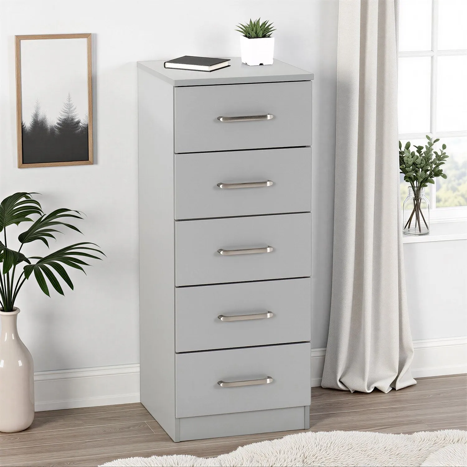 Seconique Dakotia 5 Drawer Narrow Chest in Light Grey 1