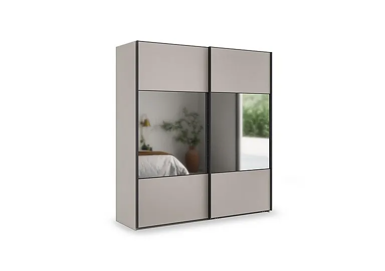 Tullio 200cm 2 Door Sliding Wardrobe with Mirrors - Pebble Grey