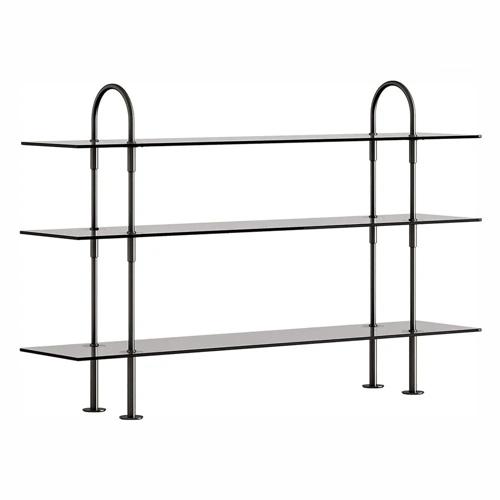 Gubi Keen Shelving 3 Shelves Black Brass Smoked Tempered Glass 160cm 2