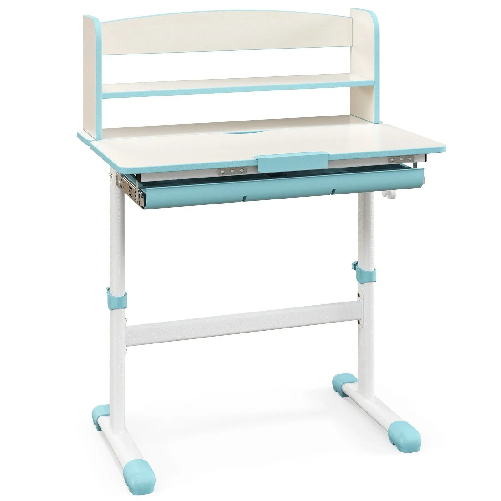 Costway Study Desk Height Adjustable Writing Table w/ Tilt Desktop in Blue 6