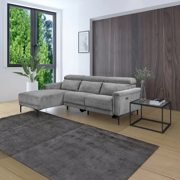 Lund Corduroy Power Recliner 3 Seater Chaise Sofa 2
