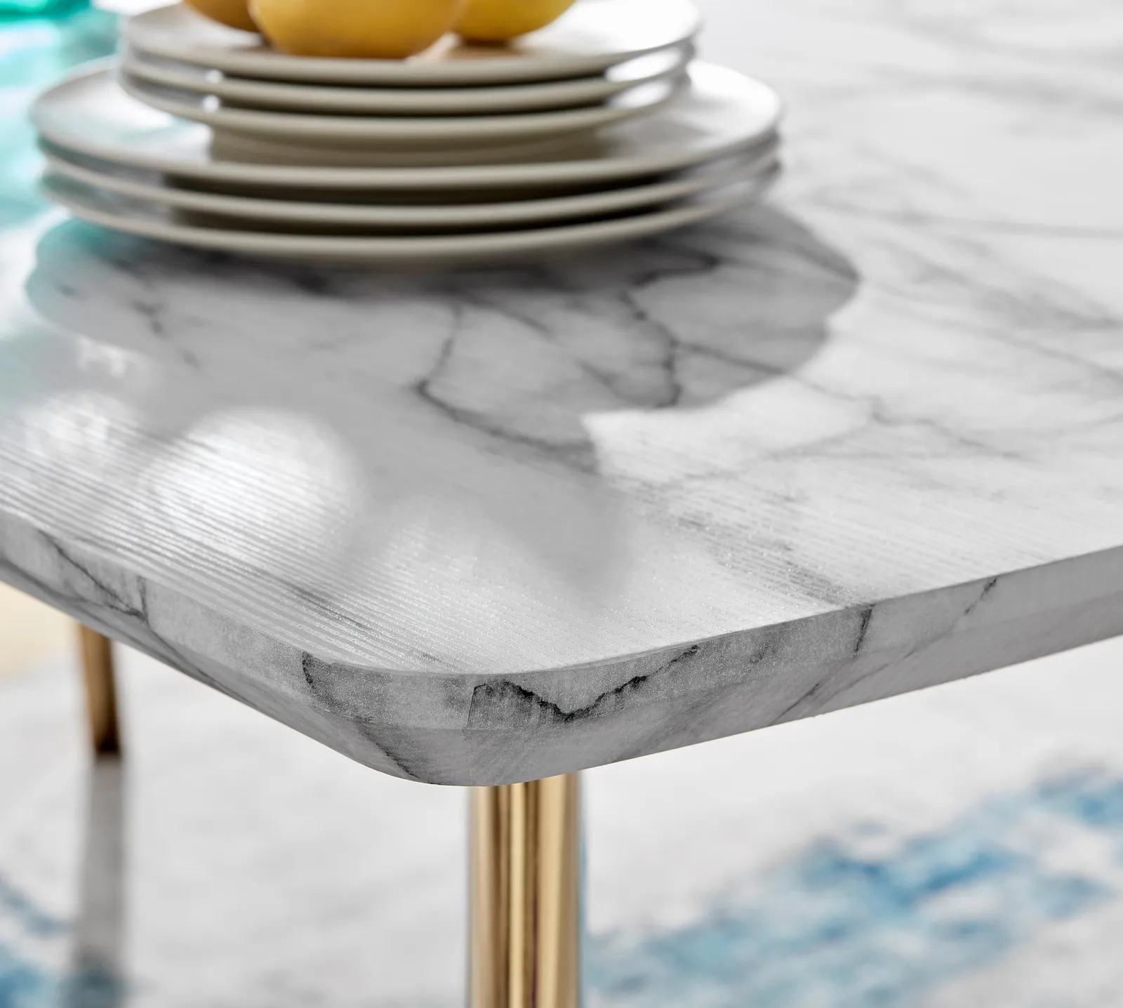 FurnitureboxUK Andria White Marble Effect Rectangular 6-Seater Dining Table in Gold 4