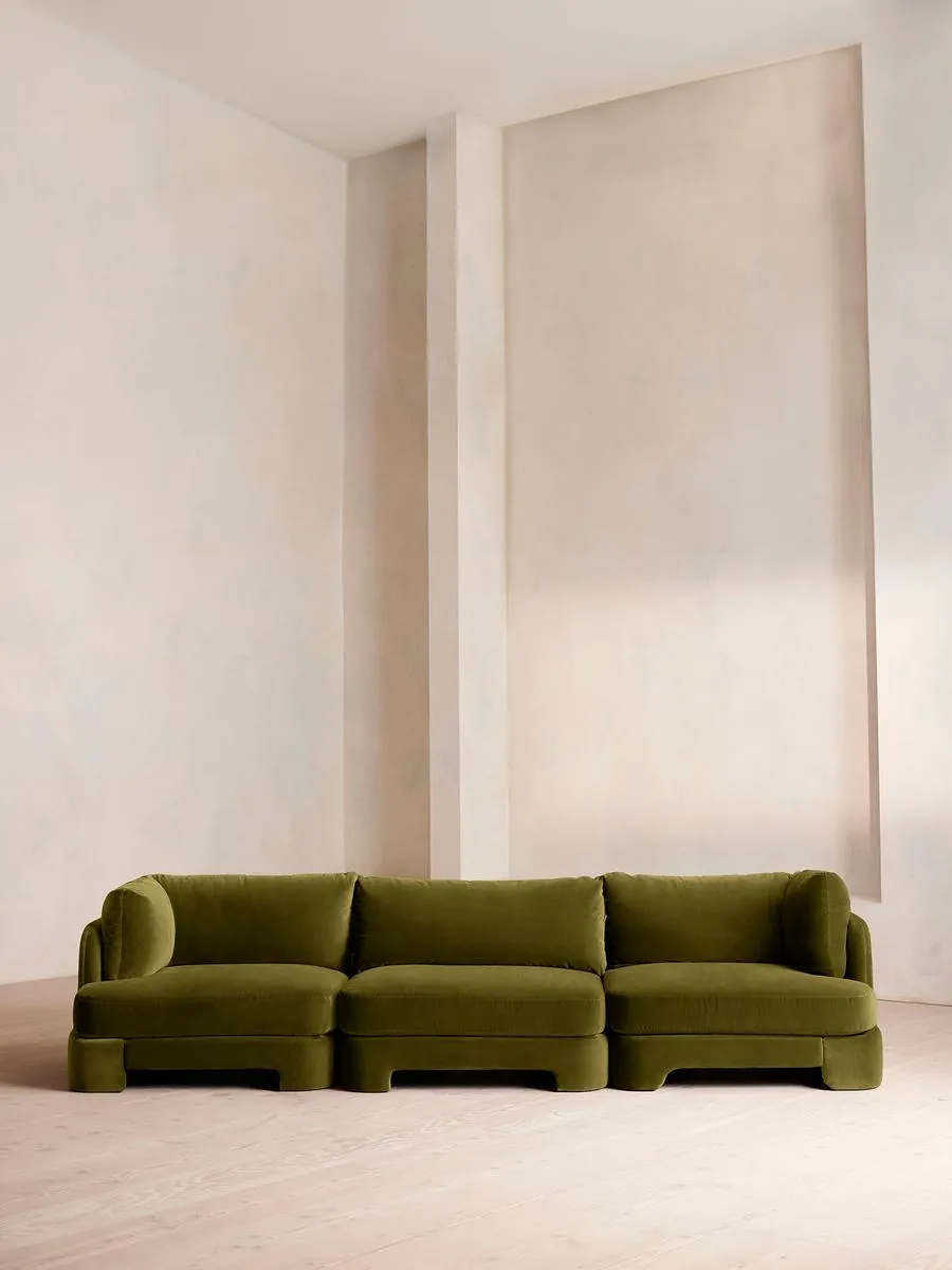 Odell Modular Sofa, Four Seater, Velvet, Olive