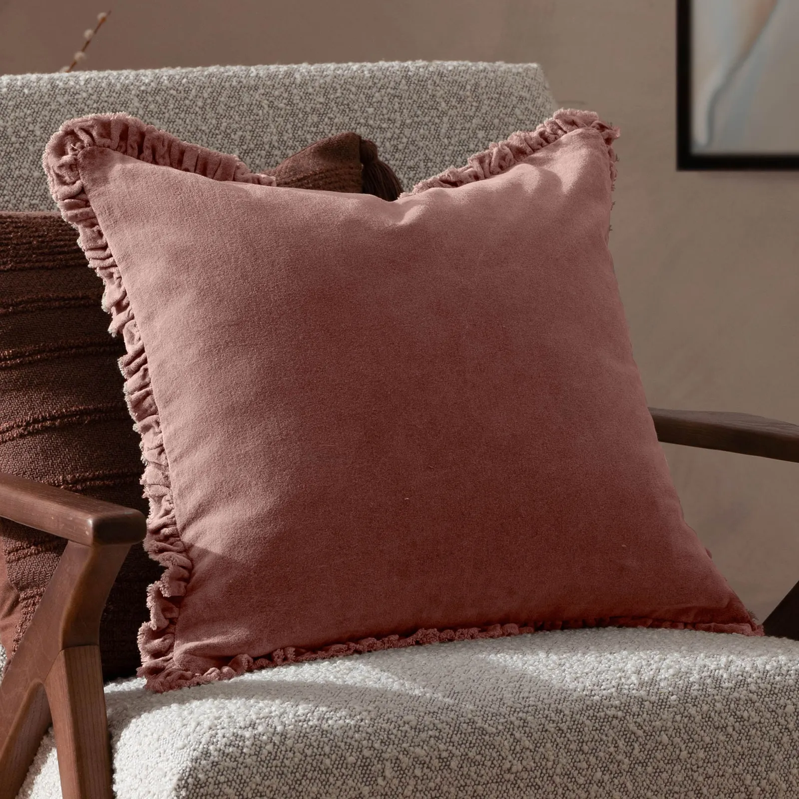 Yard Bertie 100% Cotton Velvet Cushion in Light Pink 1