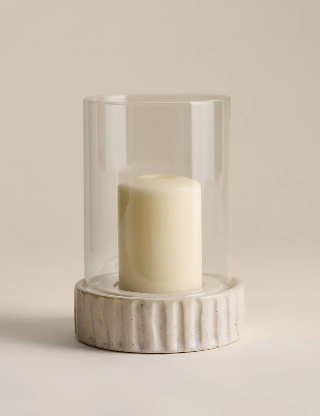 M&S Ribbed Base Ceramic Hurricane Candle Holder White