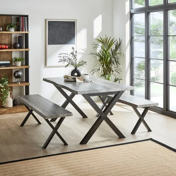 Ezra 6 Seater Rectangular Dining Table with 2 Benches 1
