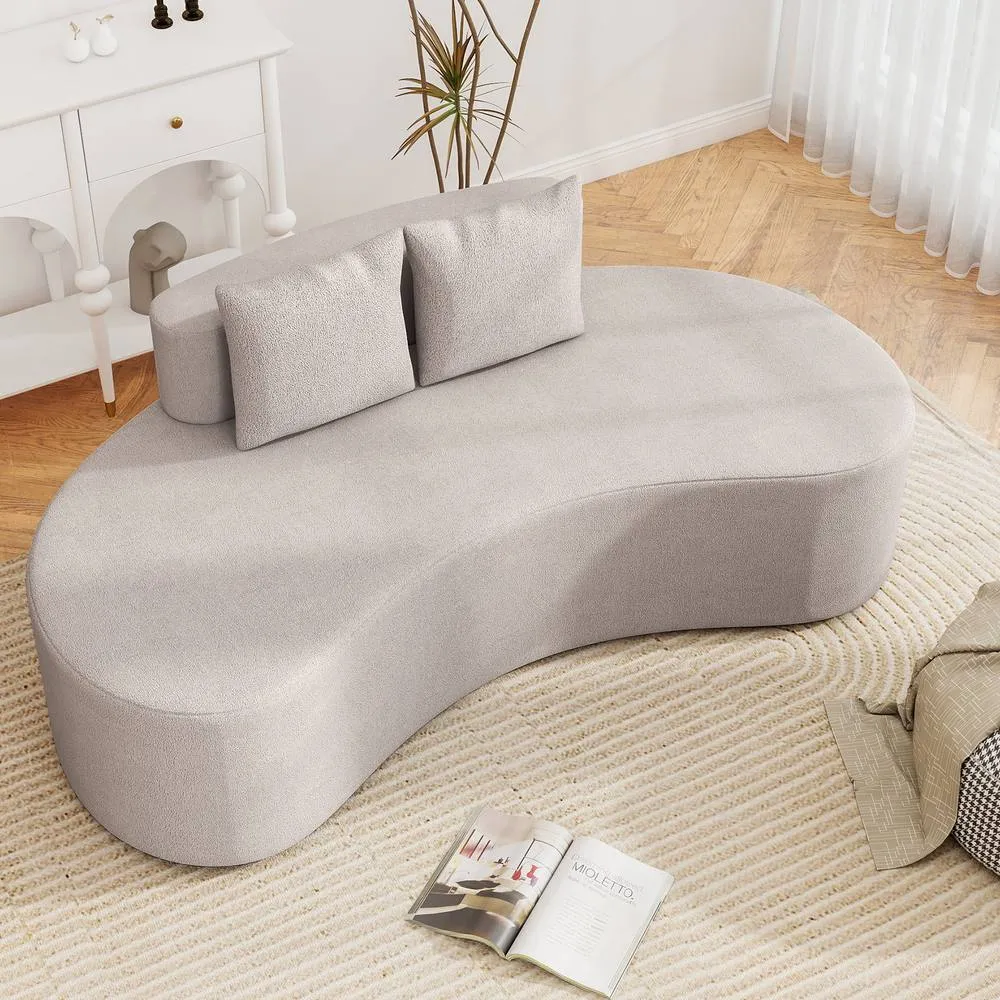 Costway Modern Sofa Couch Upholstered Curved Sofa w/2 Pillows Floor Couch in Light Grey