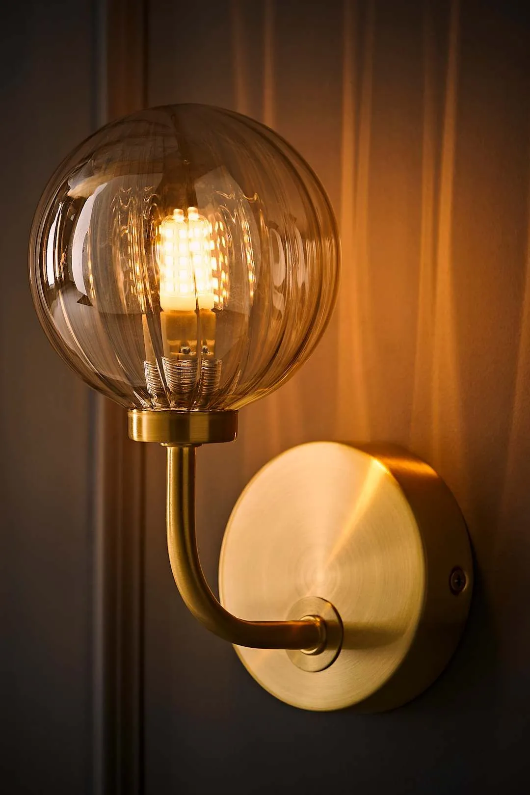ValueLights Chessy Ribbed Glass Globe Shade Gold Stem Wall Light with LED Bulb 2