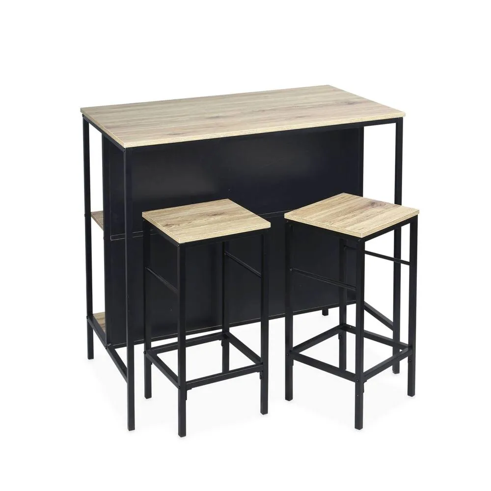 sweeek Wood & metal high table with 2 stools in Brown 2