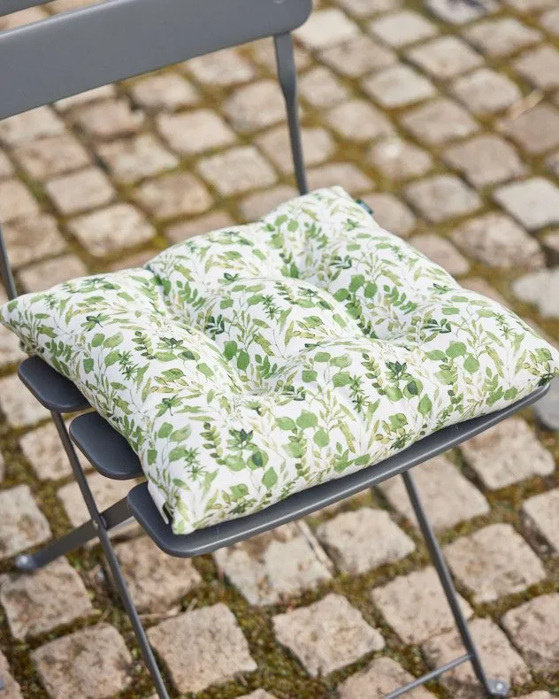 Dibor Set of 2 Green Leaf Print Cotton Outdoor Garden Chair Seat Pad Cushions L40cm x W40cm 3