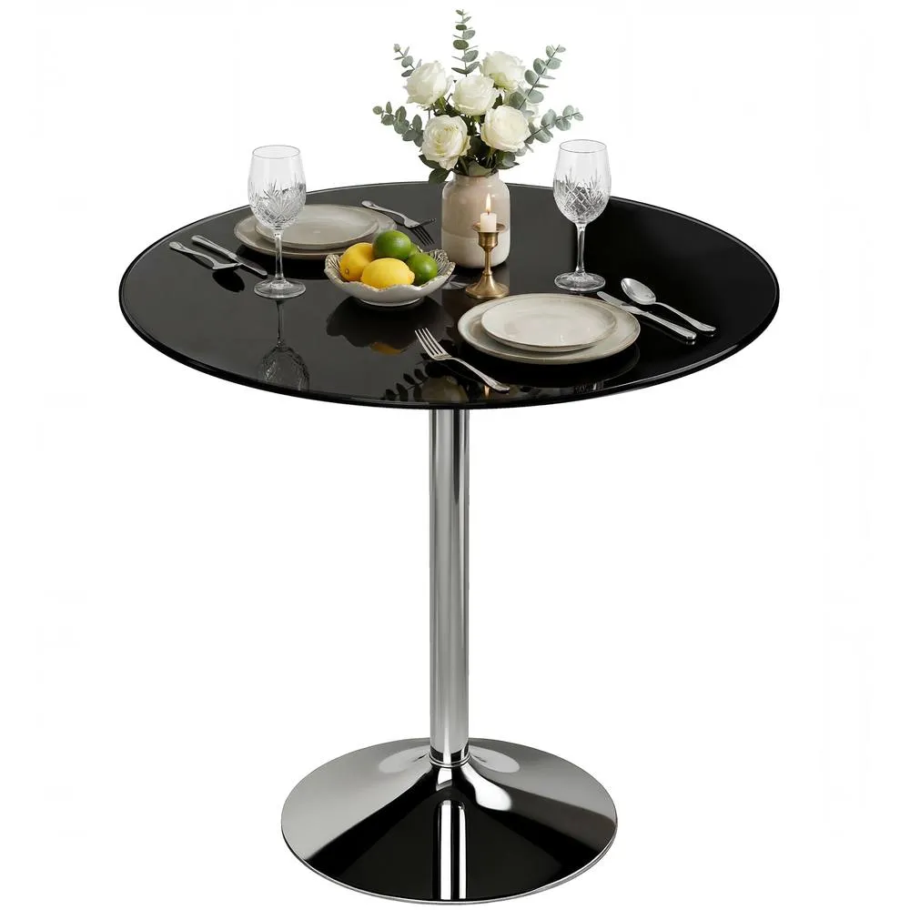 HOMCOM Round Bar Table, Dining Table with Tempered Glass Top & Steel Frame in Black 2