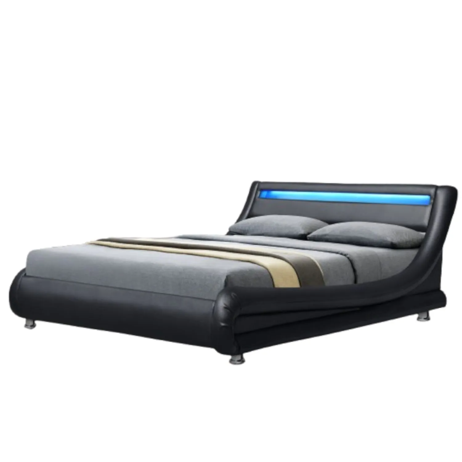 Comfy Living Ltd Italian Style Faux Leather Bedframe With LED Strip in Black 2