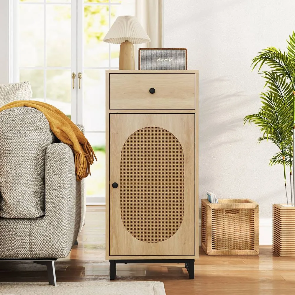 Costway PE Rattan Storage Cabinet Floor Cabinet w/ Slide Out Drawer in Natural 2