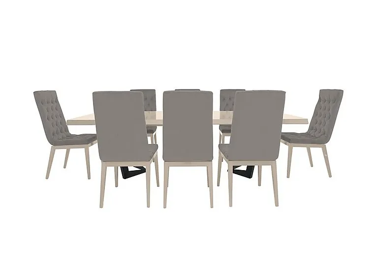 Palazzo 200cm Extending Dining Table in Sand Birch with 8 Capitonne Buttoned Chairs - Scarlet Silver