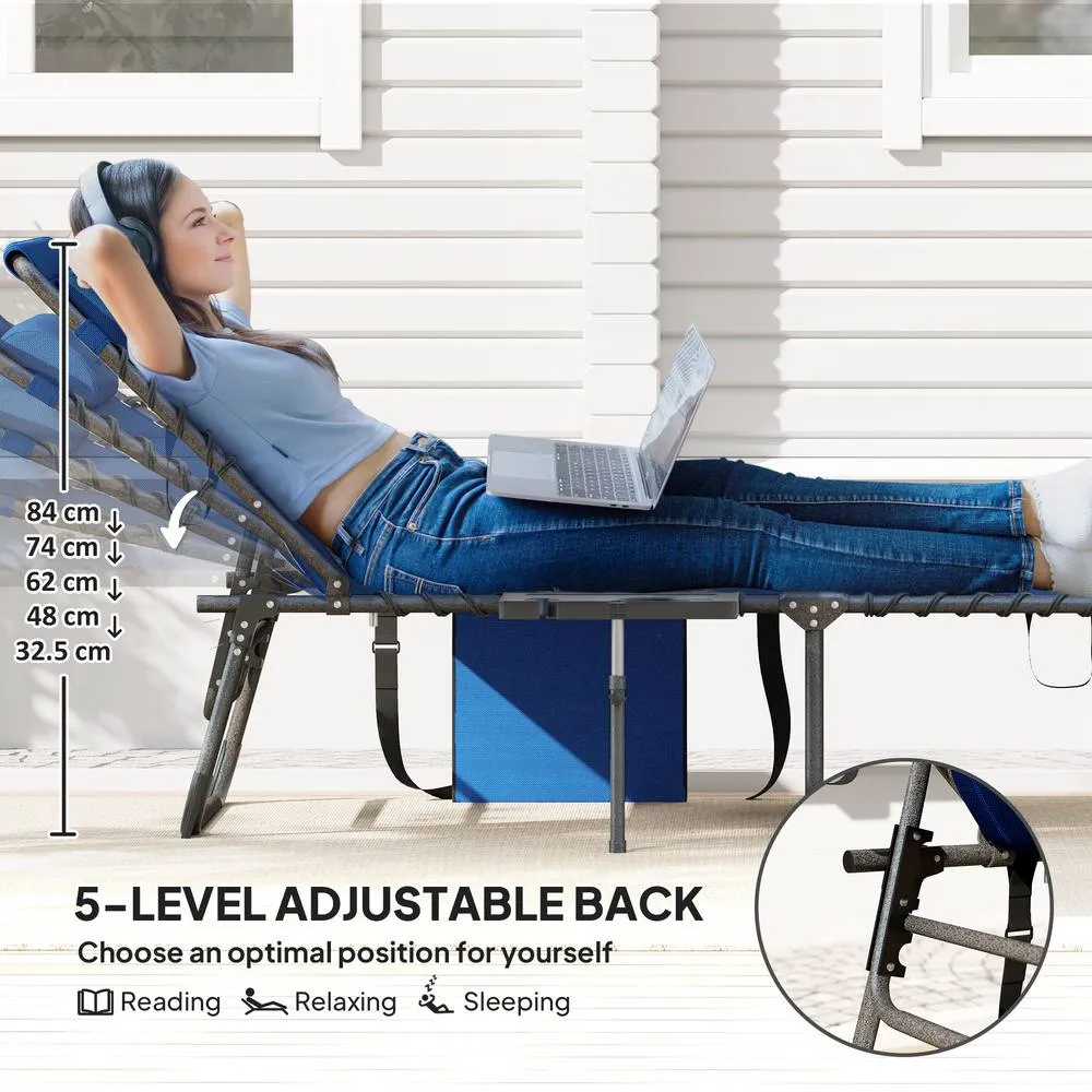 OUTSUNNY Folding Sun Lounger with 5-Level Back, Cup Holder, Dark Blue 4