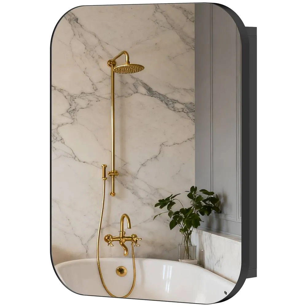 HOMCOM Wall Mounted Bathroom Cabinet with Mirror Adjustable Shelves in Black 1