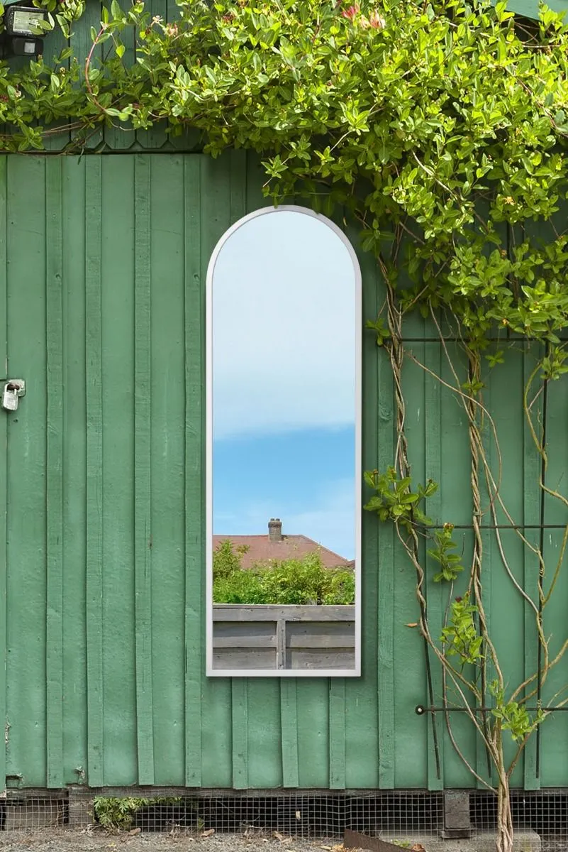 MirrorOutlet White Framed Arched Window Garden Mirror 63" X 21" (160x53CM)