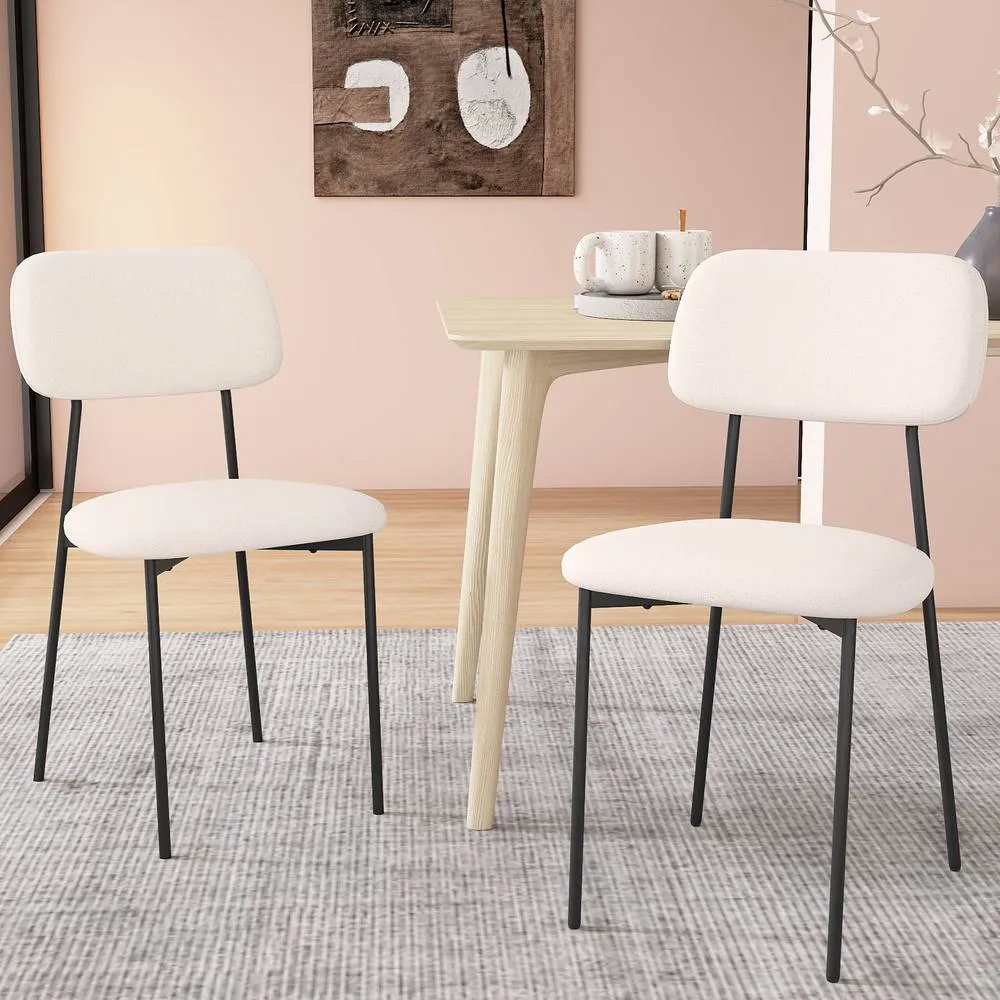 Costway Modern Dining Chair Set of 4 Linen Fabric Upholstered Chairs in Beige 2