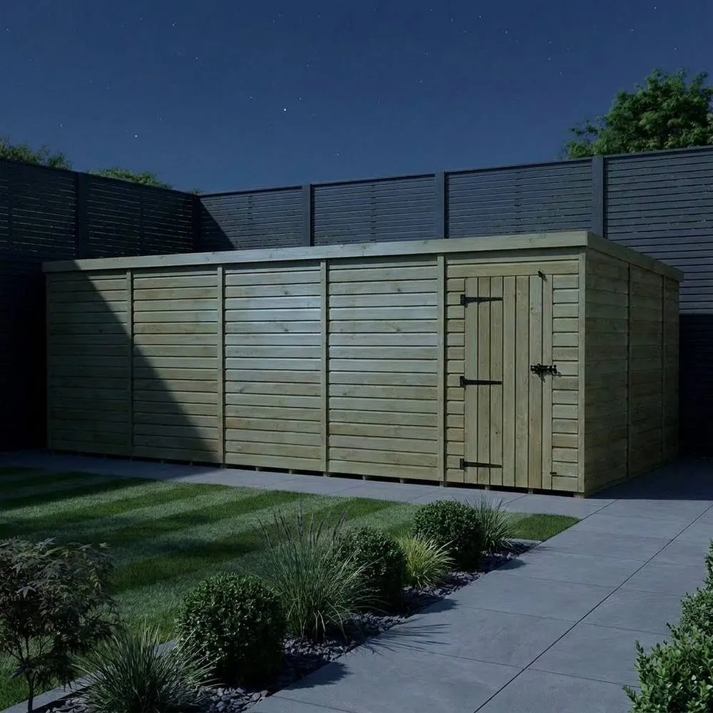 Buttercup Farm 20ft x 10ft Pent Garden Shed Single Door No Windows - Timber in Brown 3