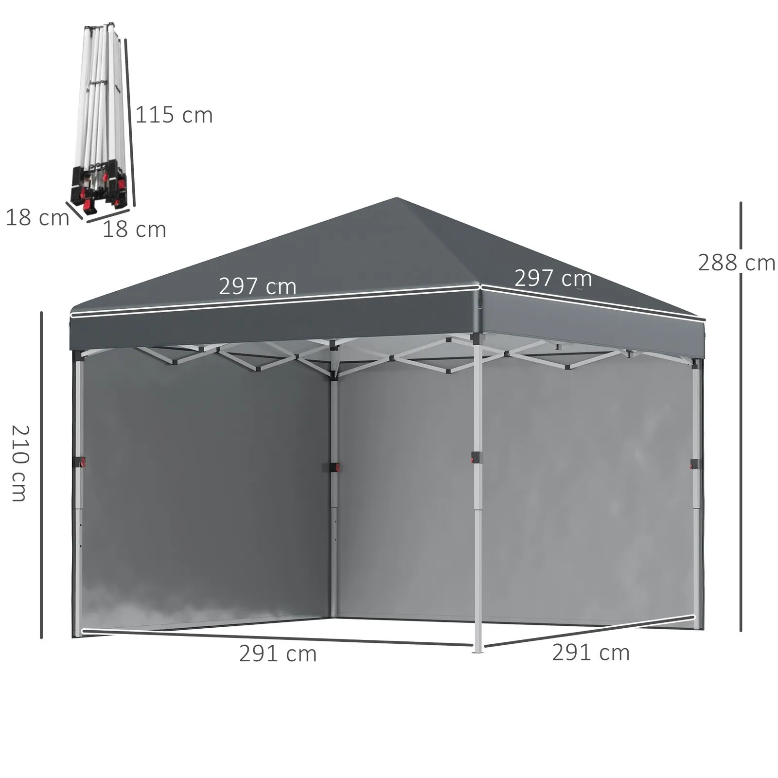 OUTSUNNY 3x3 (M) Pop Up Gazebo Party Tent w/ 2 Sidewalls, Weight Bags in Dark Grey 3