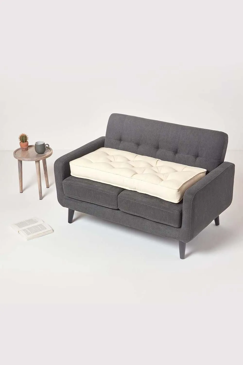 Homescapes Cotton 2 Seater Booster Cushion in Cream 6