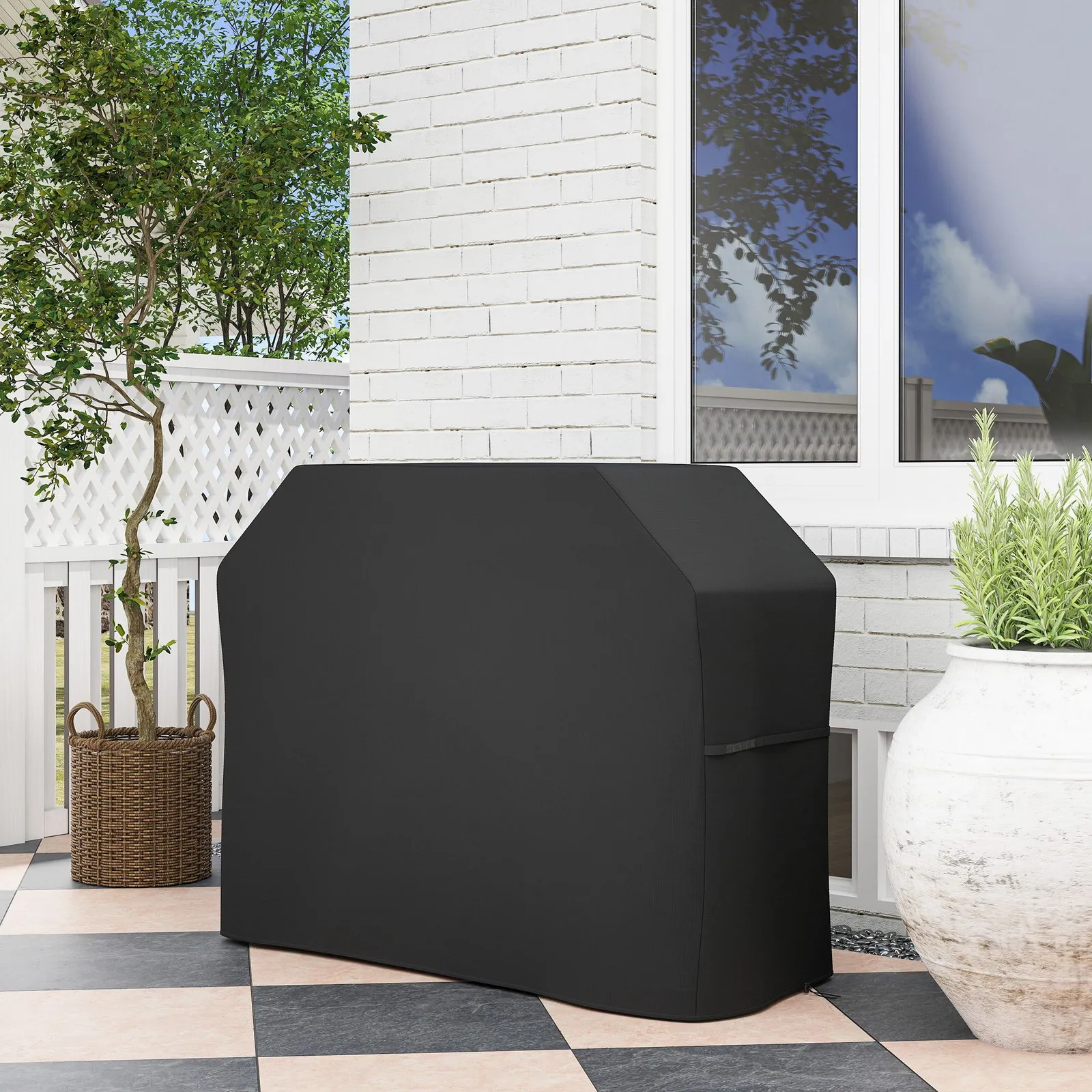 OUTSUNNY Gas BBQ Cover Waterproof 420D Oxford Fabric Barbecue Covers, 147 x 61 x 120cm in Black