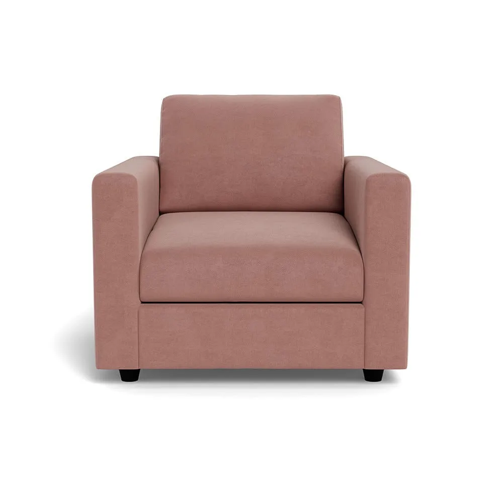 Heal's Nimbus II Armchair Smart Luxe Velvet Dusky Pink Black Feet 2