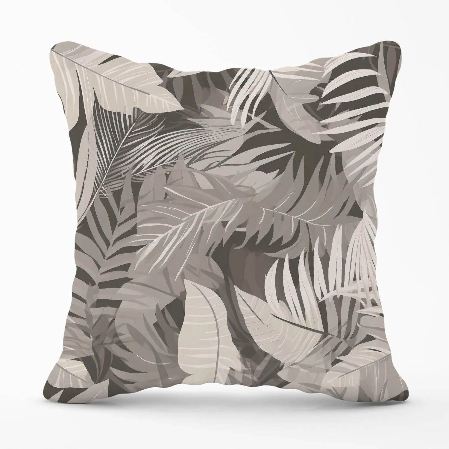 Warren Reed - Designer Grey Brown Tropical Leaves Outdoor Cushion